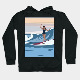 Serenity by the Sea Woman Surfing Art Hoodie